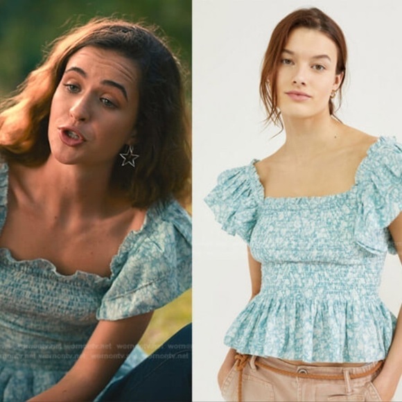 Love The Label Smocked Peplum Blouse Worn on TV Women's Medium Blue - Picture 3 of 10